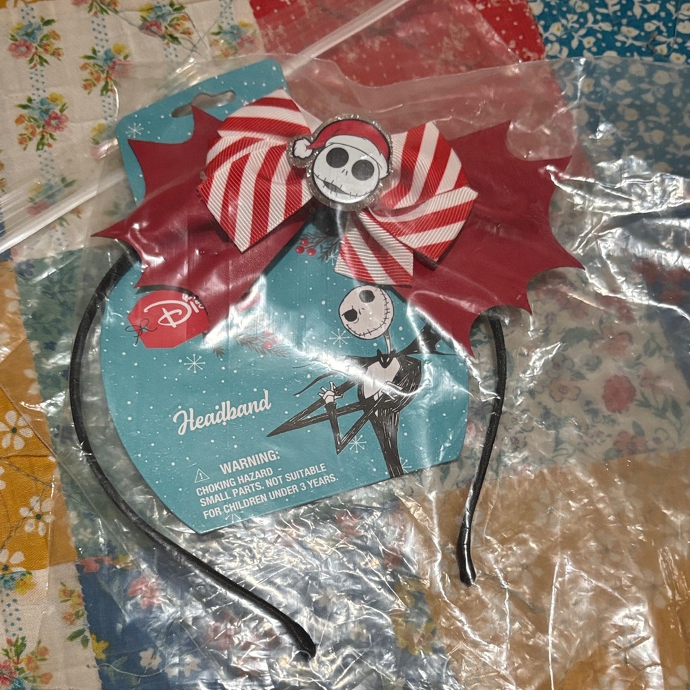 Disney Jack Skellington Headband with Red and White Bow